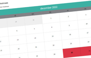 screenshot van agenda milieustraat Westmaas met daarop 30 en 31 december rood gekleurd